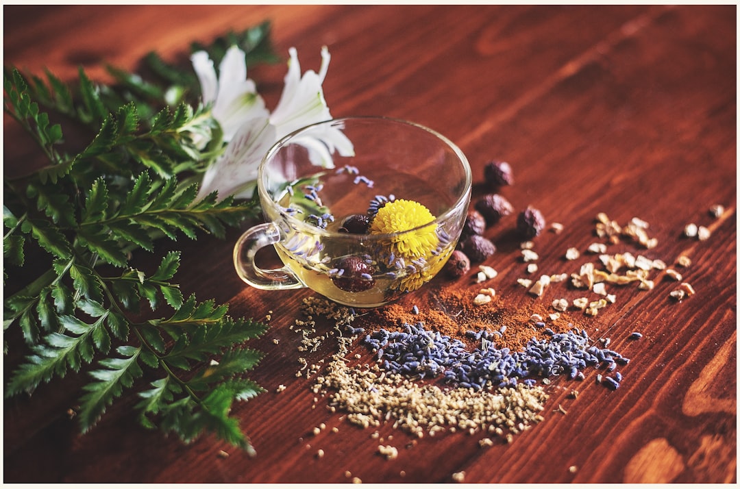 Plantes et infusion sur une table en bois — photo Lisa Hobbs / Unsplash
